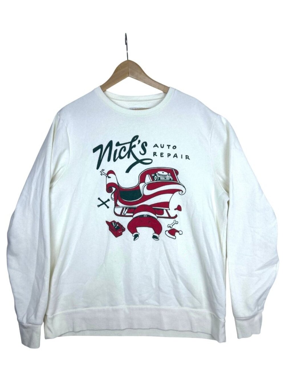 Old Navy Nick's Auto Repair Christmas Sweatshirt Sz XL Graphic Pullover Crewneck